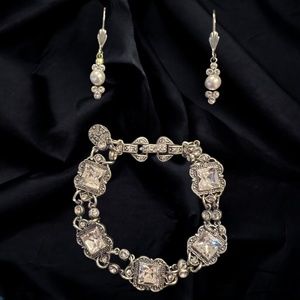 Anne Koplik "Margaretta" Crystal Bracelet and "Classic Pearl" Crystal Earrings